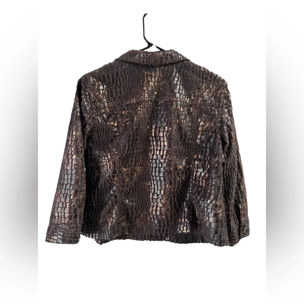 Ruby Rd. Brown Croc-Embossed Zip Front Jacket - Picture 4 of 6